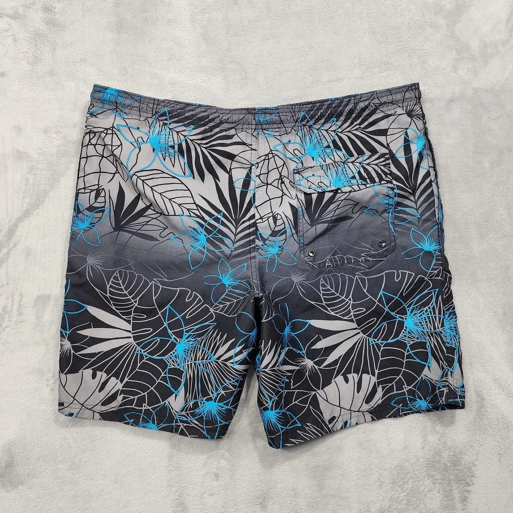 Islander Swim Trunks Mens M Gray Blue Floral‎ Lined Elastic Waist Beach Summer